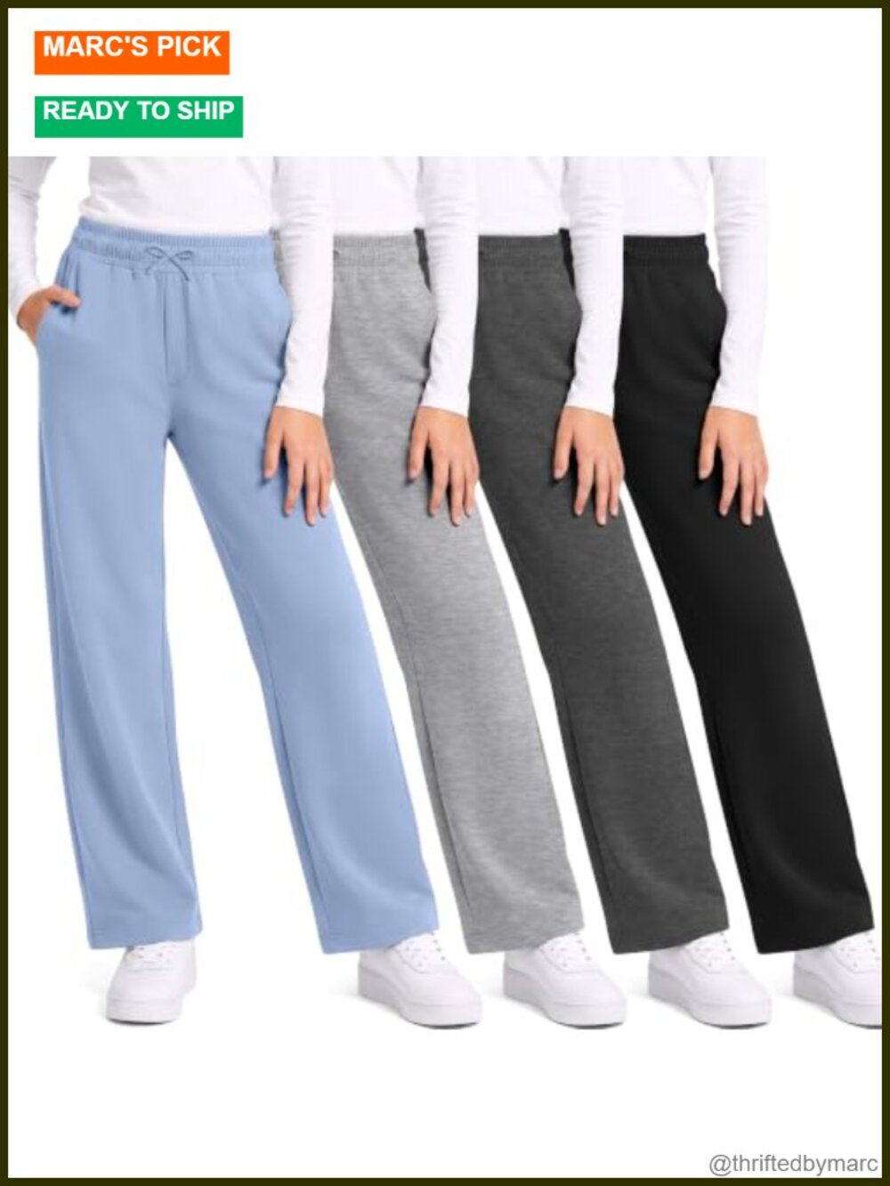4 Pack Girls Baggy Wide Leg Sweatpants Elastic Waist with Pockets